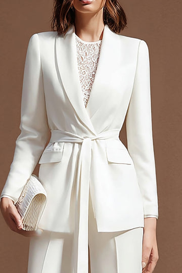 Ivory Shawl Lapel 2-Piece Business Suit with Sash